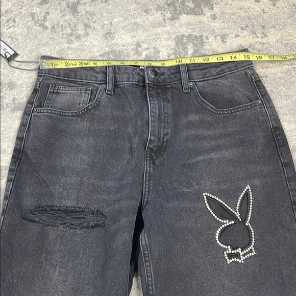 NWT Playboy High Rise Wide Leg Jeans Rhinestone Bunny Cut Out Sz 29 - Picture 10 of 16